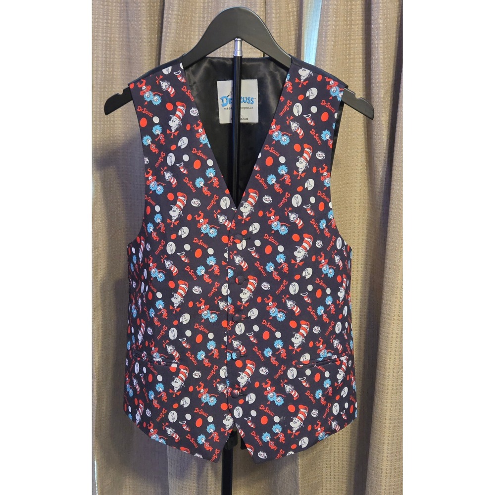 Dr. Seuss The Cat‎ In The Hat Pattern Vest  Adult One Size Multicolor